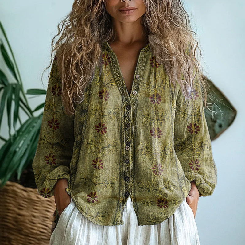 Hayden Amber™ I Vintage Leaf Print Blouse