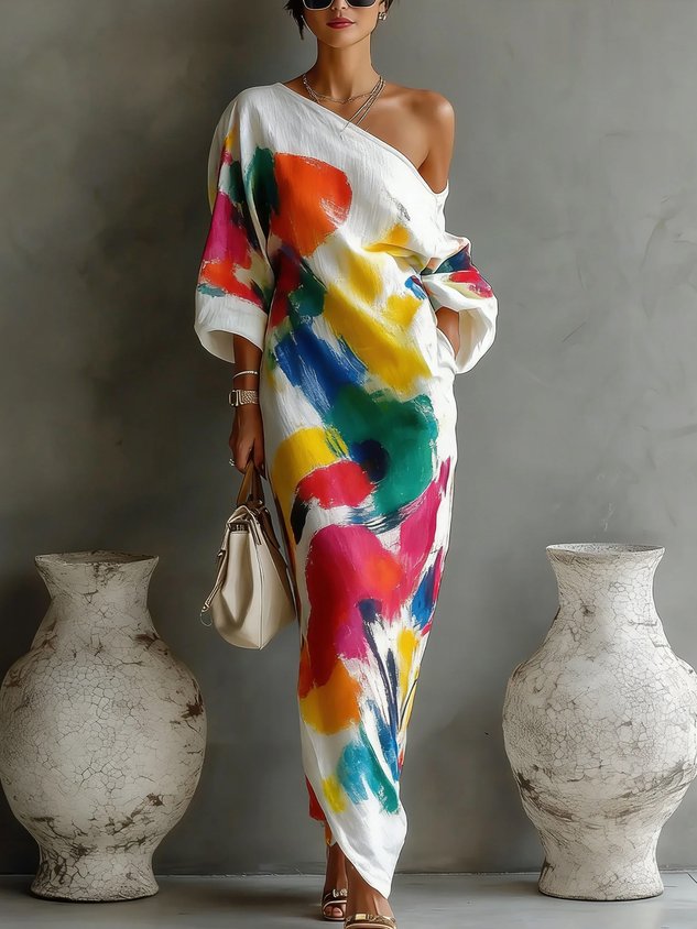 Zafira™ Abstract One-Shoulder Maxi Dress