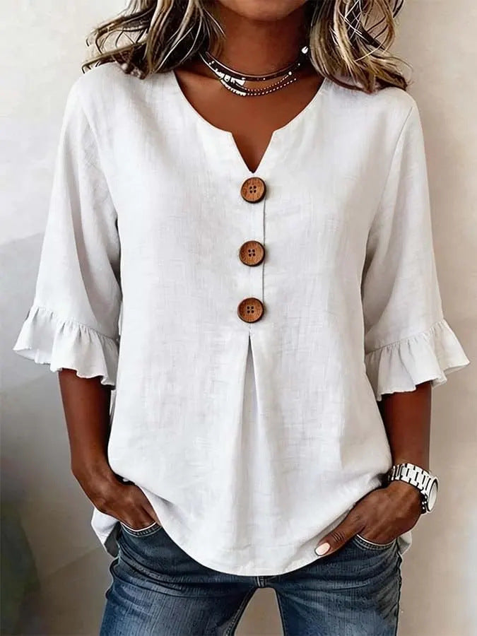 Aveline™ Soft Linen Ruffle Blouse