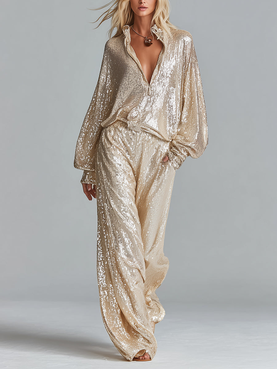 Serena™ Champagne Sequin Trousers