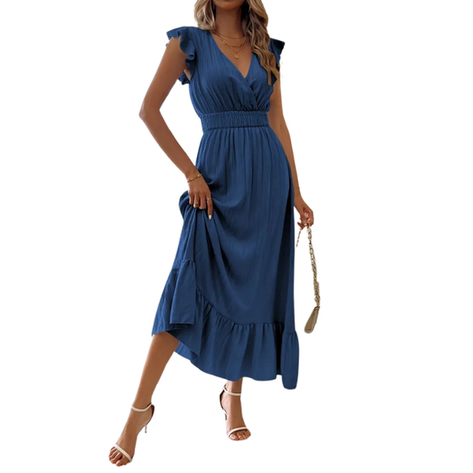 CATALINA™ – Elegant Shirred V Neck Maxi Dress