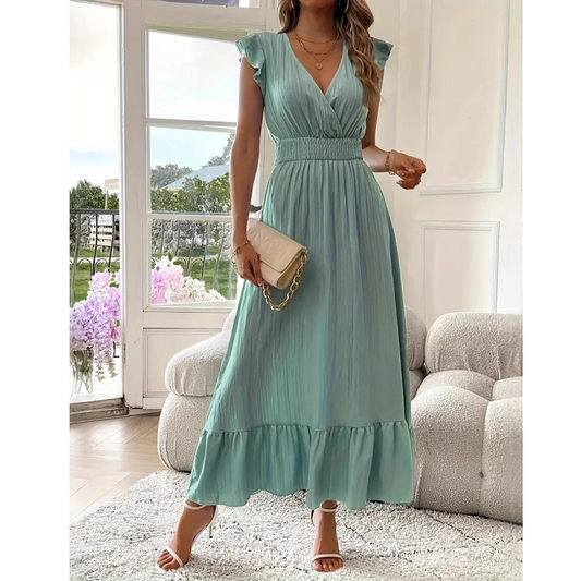 AVALERI™ - Elegant Shirred V-Neck Summer Maxi Dress