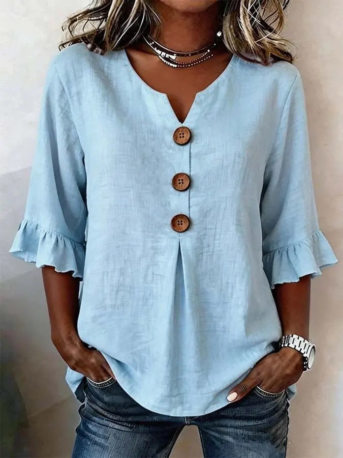 Aveline™ Soft Linen Ruffle Blouse