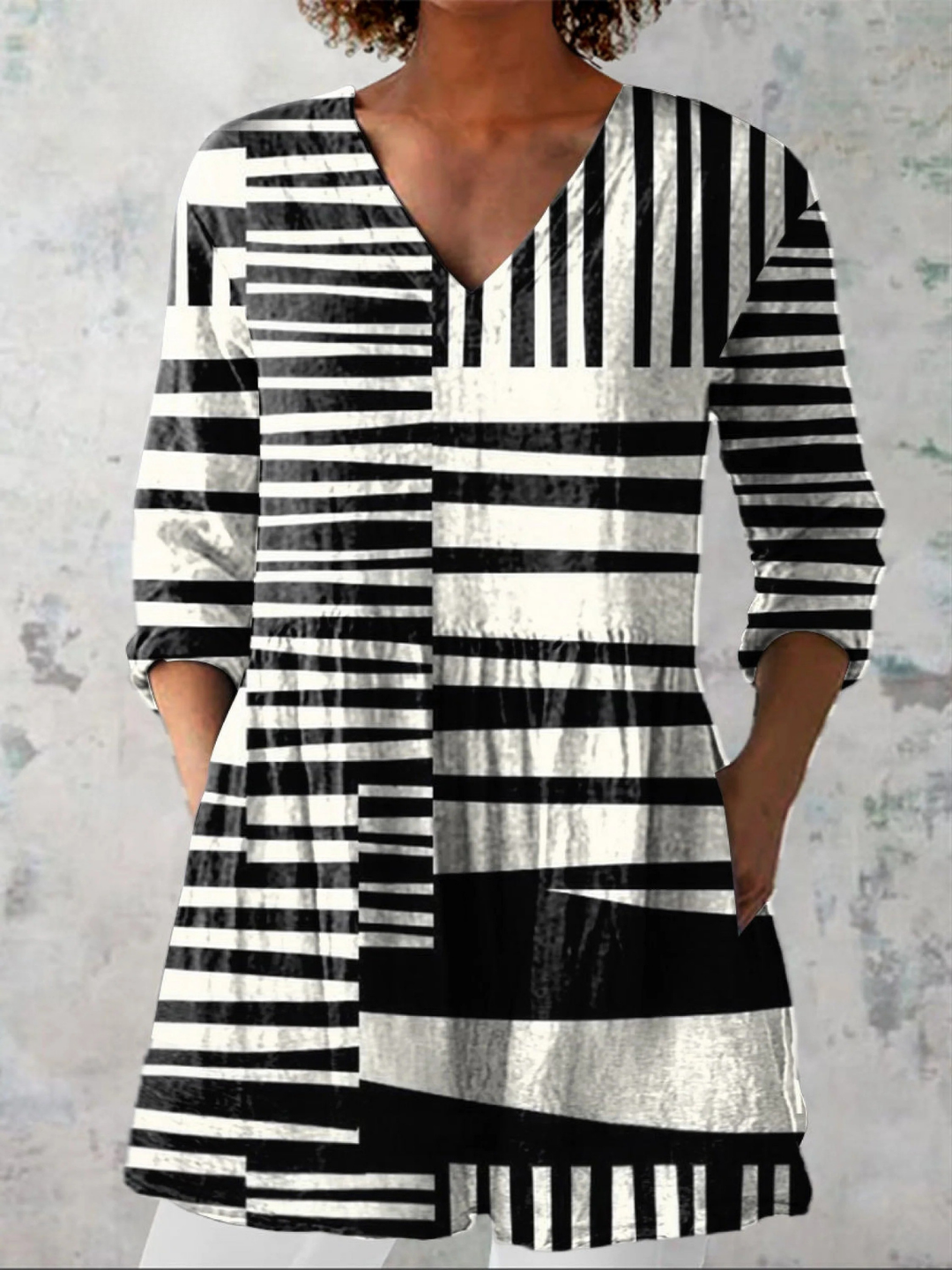 Elina™ Geometric V-Neck Blouse