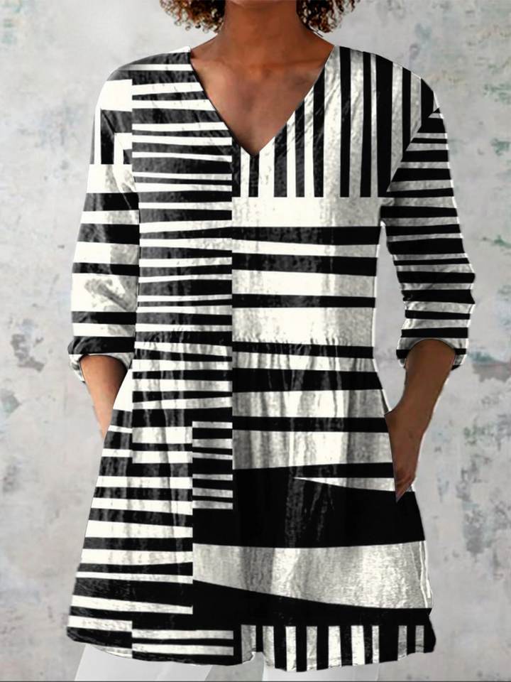 Elina™ Geometric V-Neck Blouse