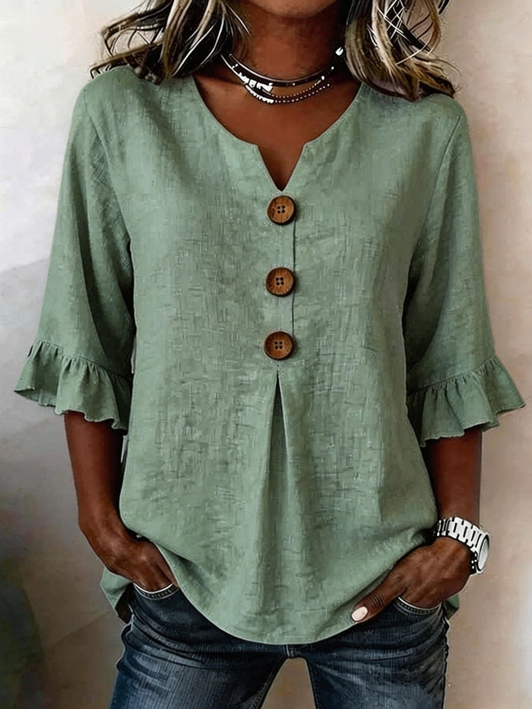 Aveline™ Soft Linen Ruffle Blouse