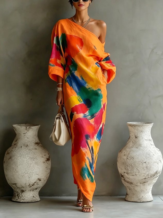 Zafira™ Abstract One-Shoulder Maxi Dress