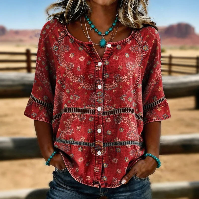 Clarisse™ Vintage Floral Button Blouse