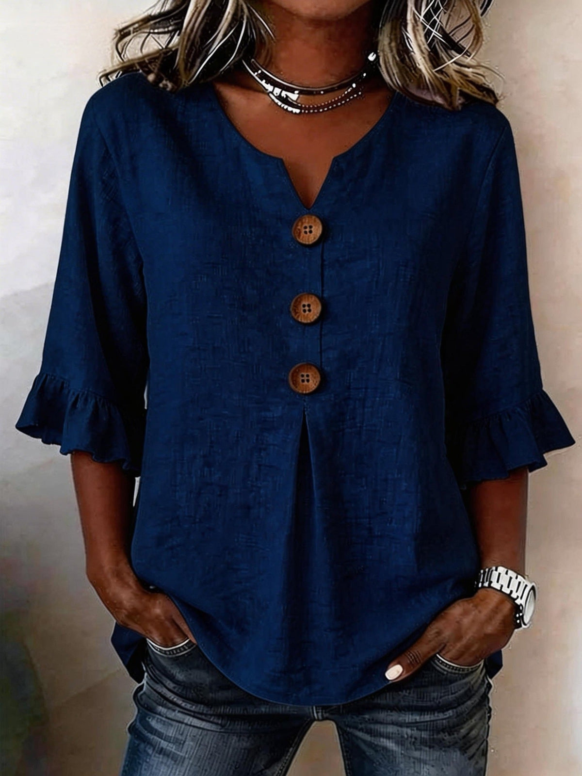 Aveline™ Soft Linen Ruffle Blouse