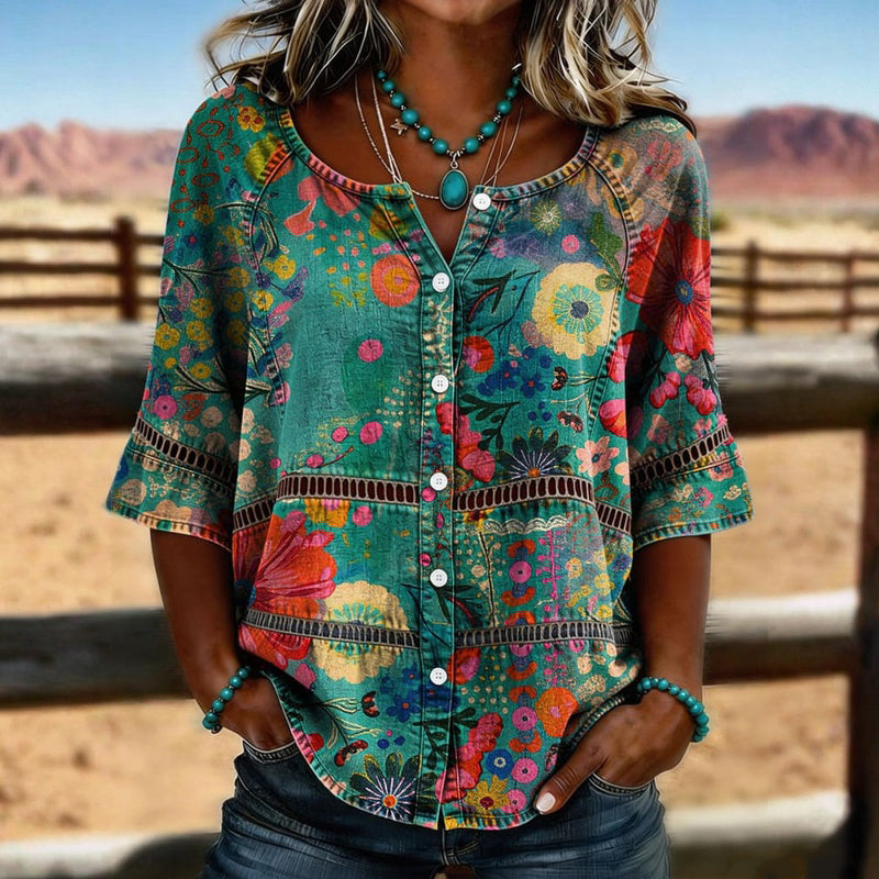 Clarisse™ Vintage Floral Button Blouse