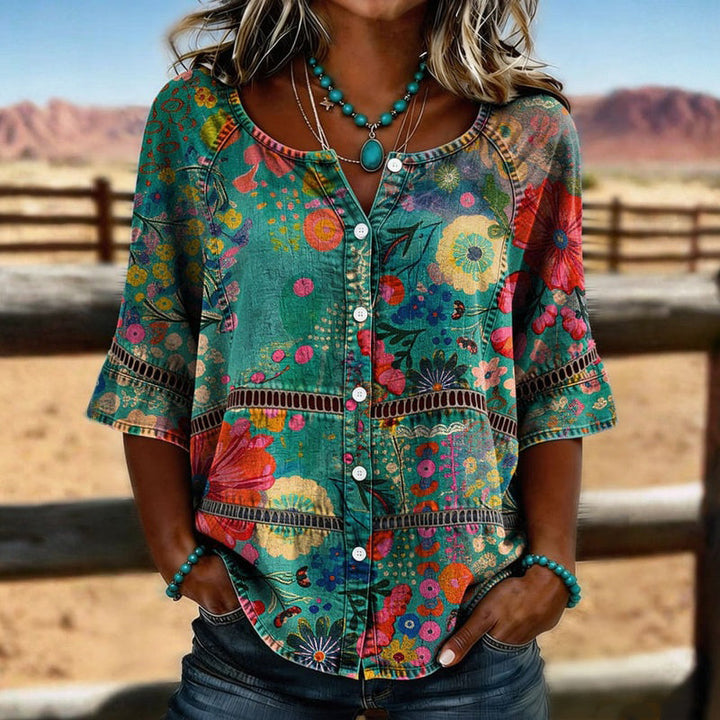 Clarisse™ Vintage Floral Button Blouse