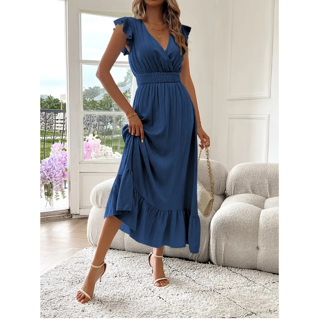 AVALERI™ - Elegant Shirred V-Neck Summer Maxi Dress