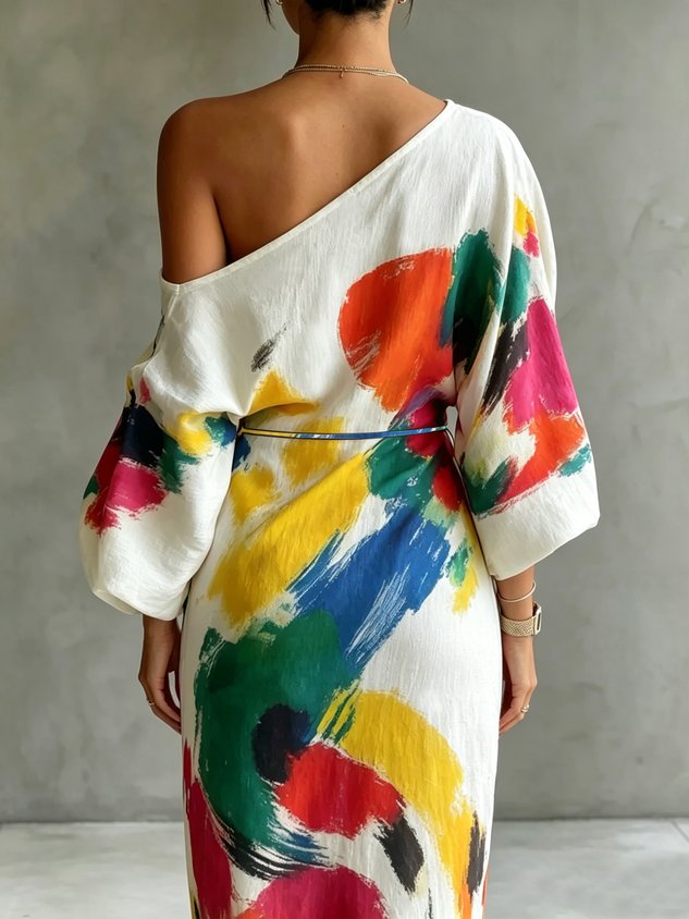 Zafira™ Abstract One-Shoulder Maxi Dress