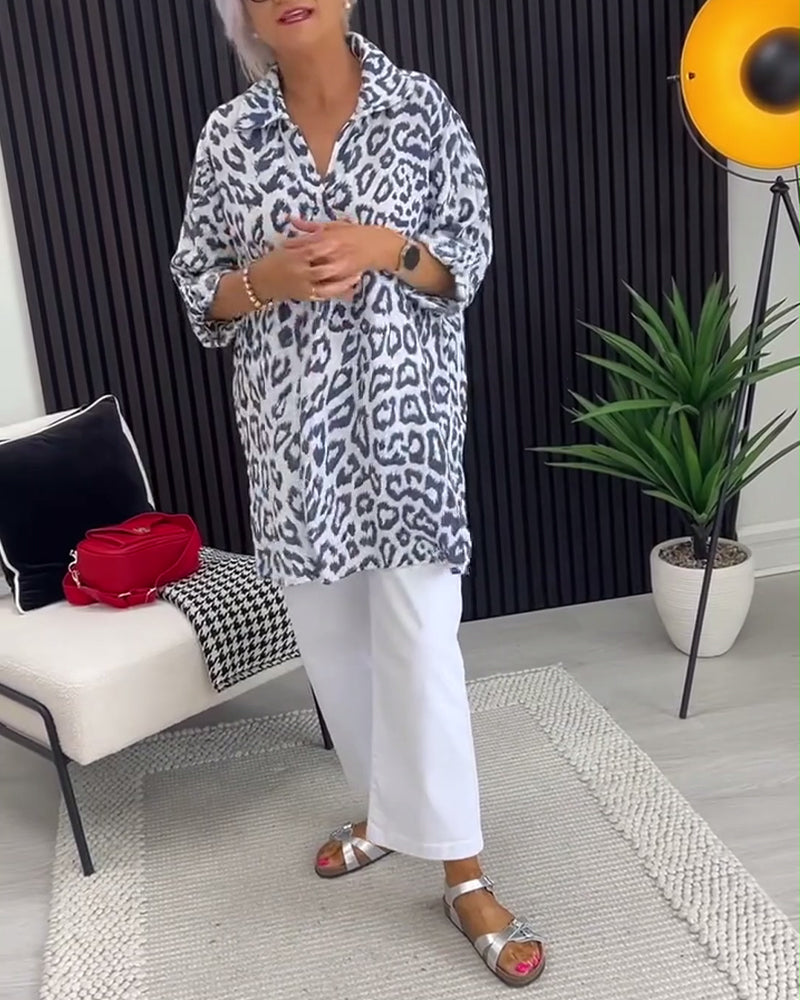 Isobel™ Elegant Leopard Printed Collar Blouse