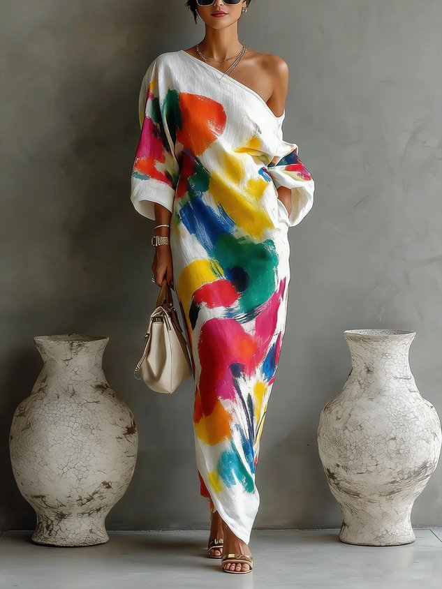 Zafira™ Abstract One-Shoulder Maxi Dress
