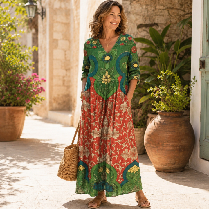 Arabella™ Bohemian Floral Linen Maxi Dress