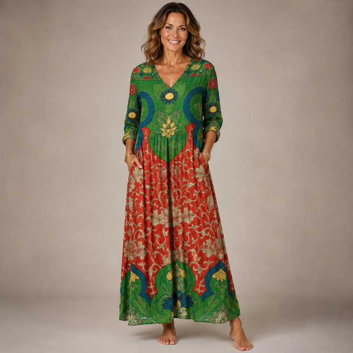 Arabella™ Bohemian Floral Linen Maxi Dress