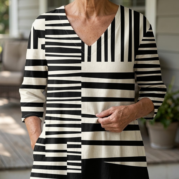 Elina™ Geometric V-Neck Blouse