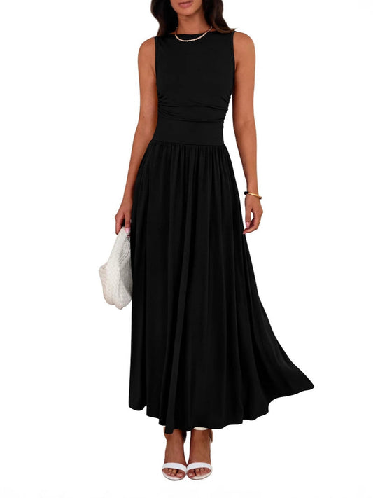 EMMIE™- Chic Sleeveless Ruched High-Waisted Maxi Dress