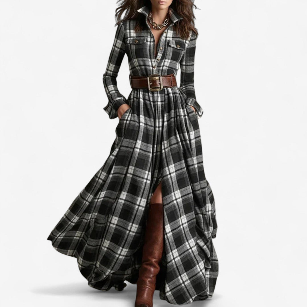 Hayden Barbara™ | Timeless Checkered Maxi Dress