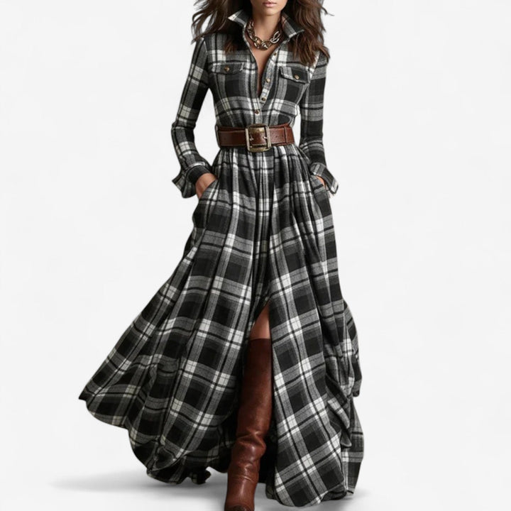 Hayden Barbara™ | Timeless Checkered Maxi Dress