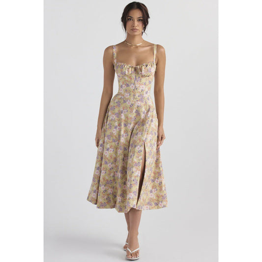 OPRAH™ - Casual Lace-Up Square Neck Midi Dress