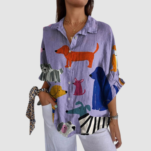 Kathleen™ Dog printed loose shirt