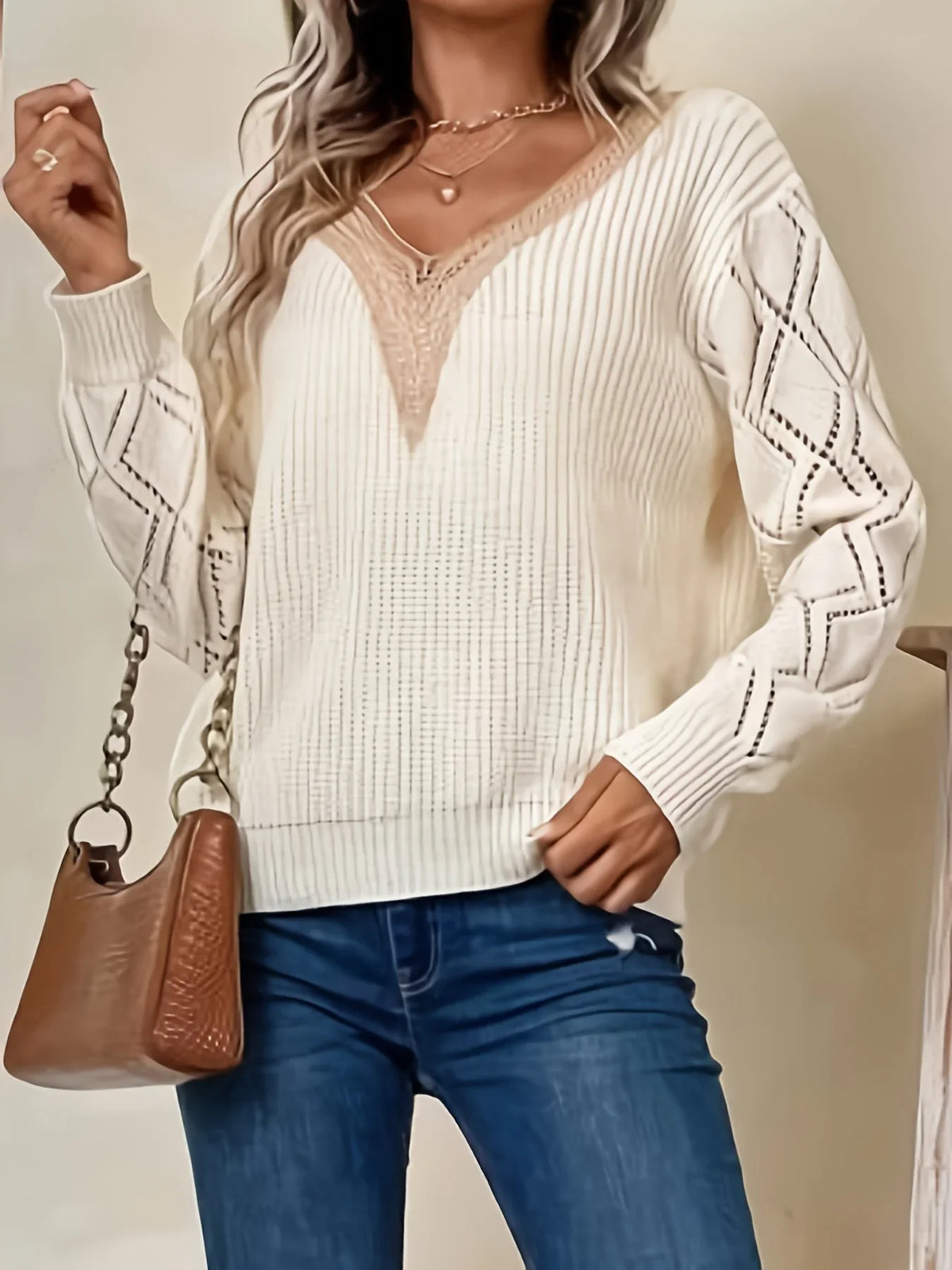 Hayden Marley | Solid V Neck Knitted Sweater