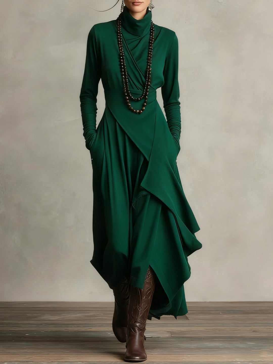 Hayden Zara™ | High-neck Asymmetrical Pleated Maxi Dress