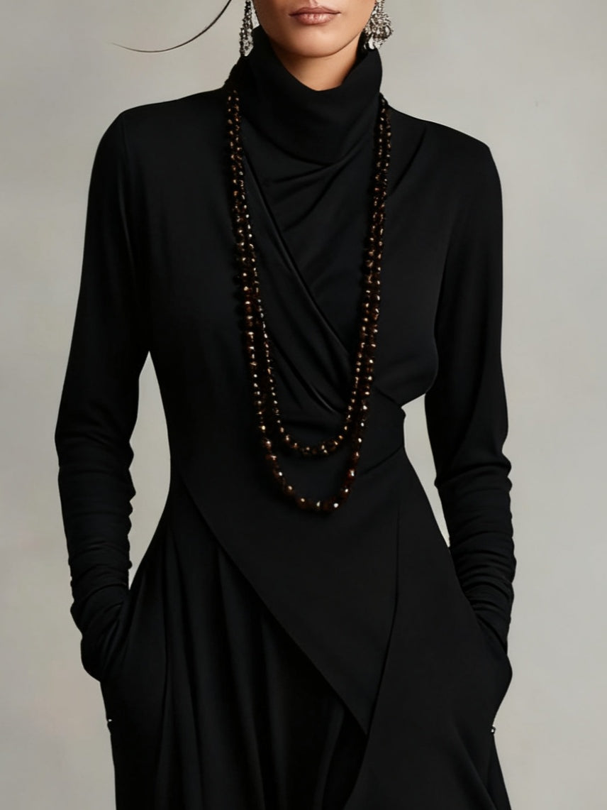 Hayden Zara™ | High-neck Asymmetrical Pleated Maxi Dress