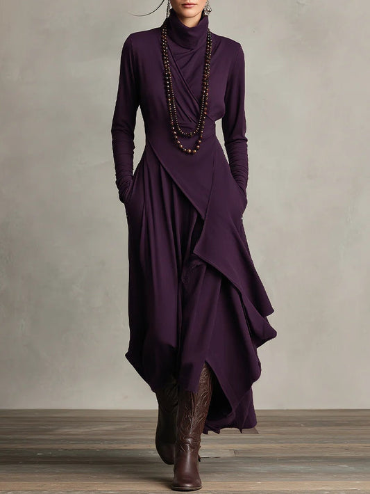 Hayden Zara™ | High-neck Asymmetrical Pleated Maxi Dress