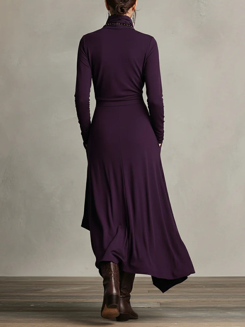 Hayden Zara™ | High-neck Asymmetrical Pleated Maxi Dress