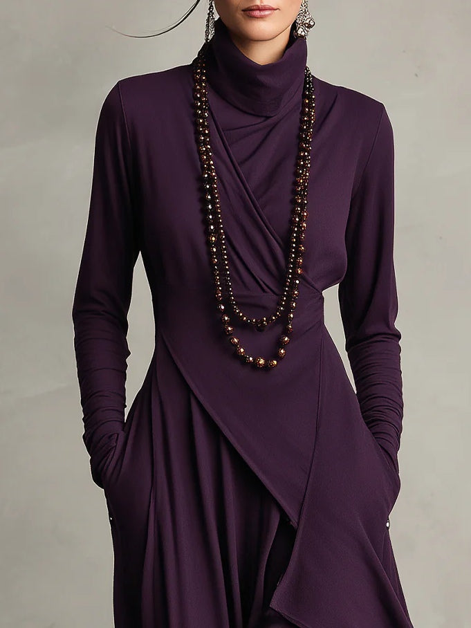 Hayden Zara™ | High-neck Asymmetrical Pleated Maxi Dress