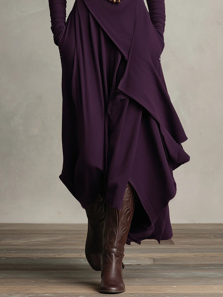 Hayden Zara™ | High-neck Asymmetrical Pleated Maxi Dress