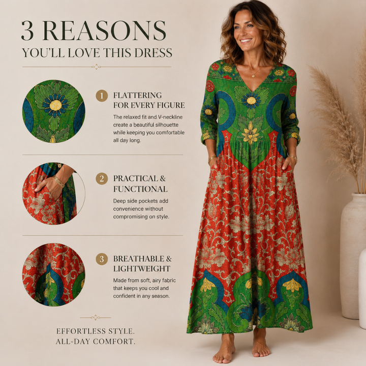 Arabella™ Bohemian Floral Linen Maxi Dress