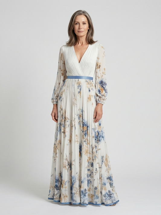 Lavinia | Long Sleeve V Neck Floral Maxi Dress