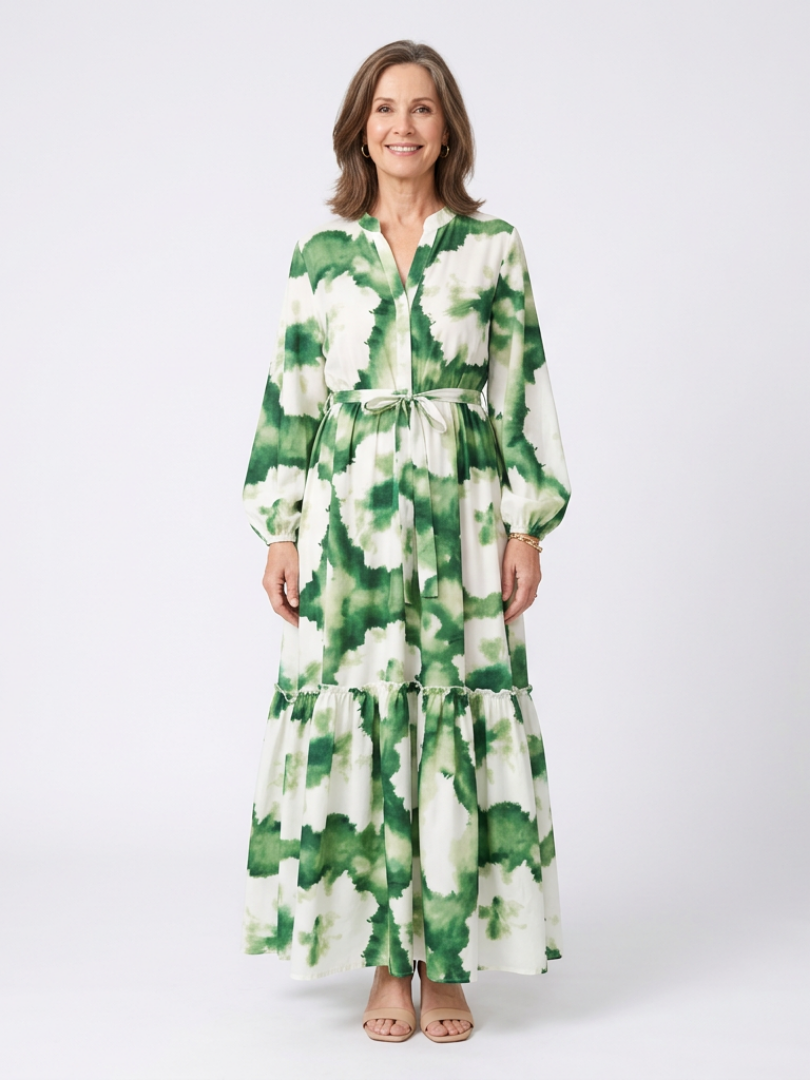 Sabine | Long Sleeve Tie Waist Tiered Maxi Dress