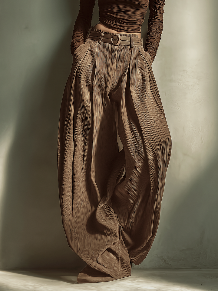Selena™ Dark Brown Wide-Leg Trousers