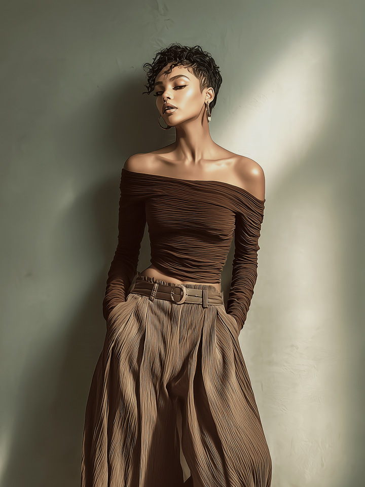 Selena™ Dark Brown Wide-Leg Trousers