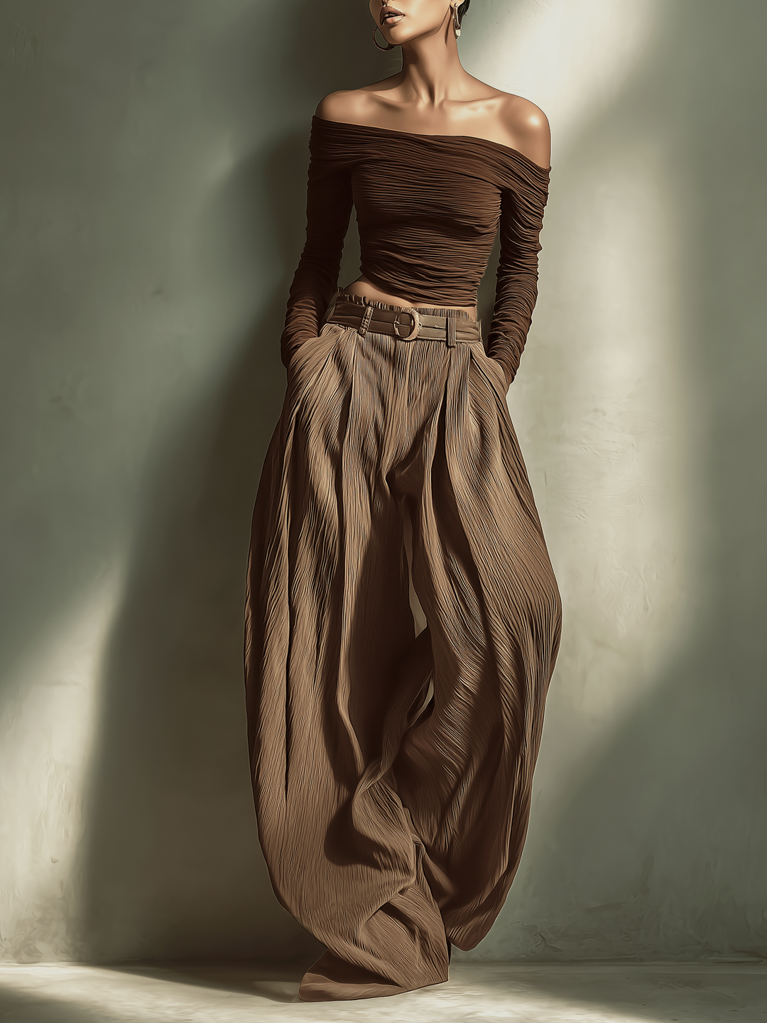 Selena™ Dark Brown Wide-Leg Trousers