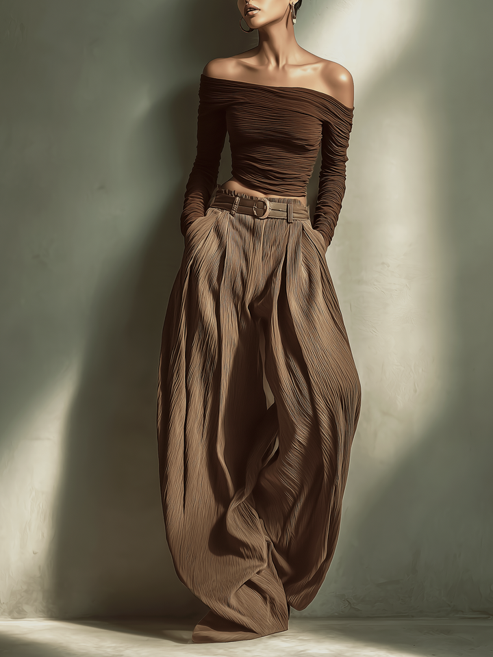 Selena™ Dark Brown Wide-Leg Trousers
