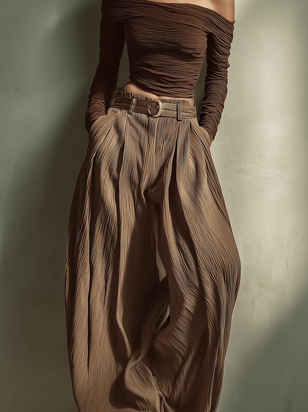 Selena™ Dark Brown Wide-Leg Trousers