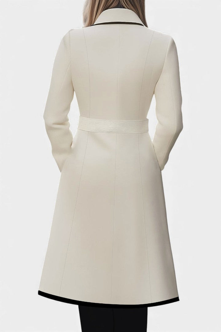 Hayden Aryana | Chic Long White Coat with Contrasting Details