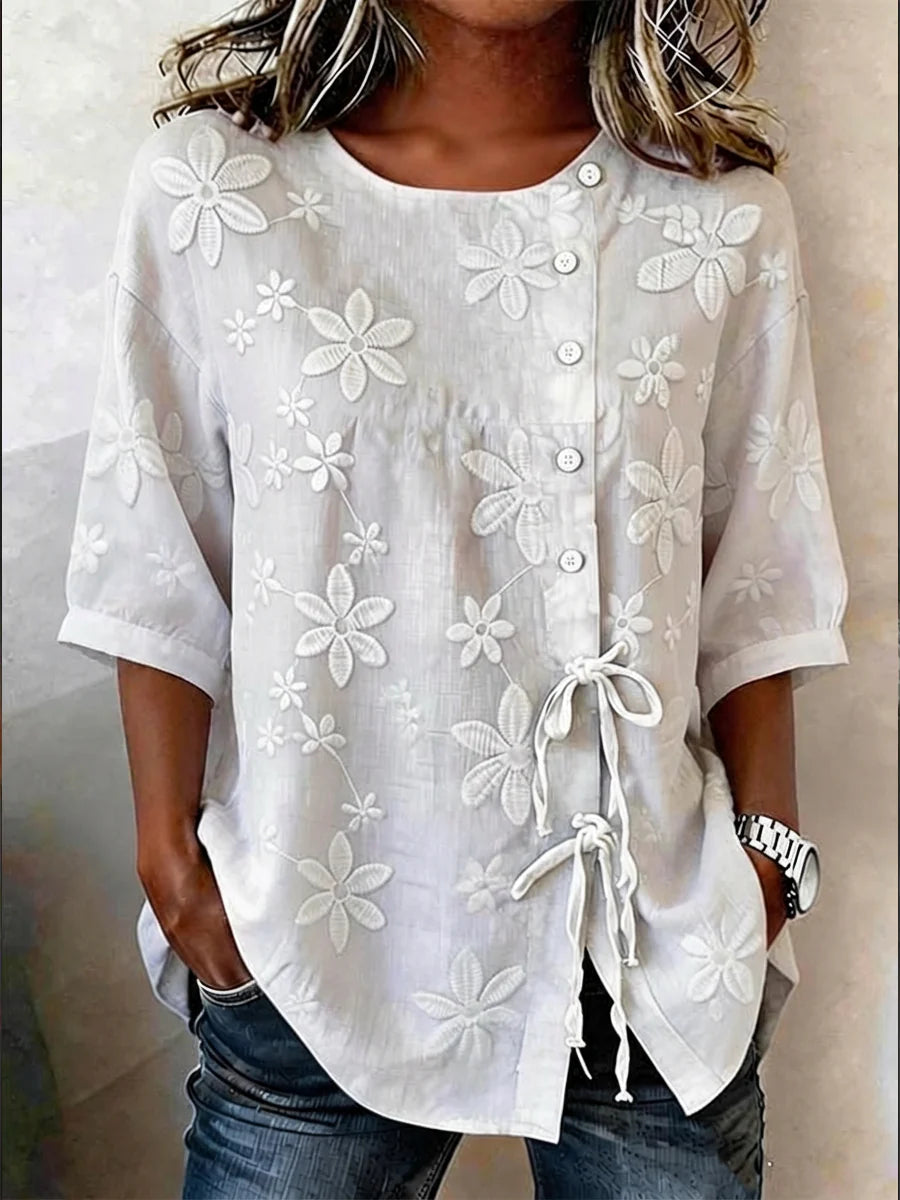 Celestine™ Embroidered Linen Blouse